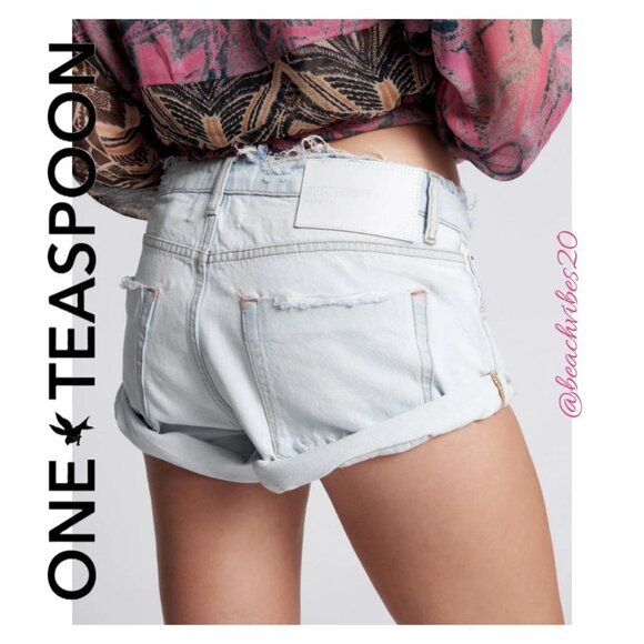 ONE TEASPOON Bandits Low Waist Denim Shorts Bel Air Blue 30 NWT - Picture 5 of 7